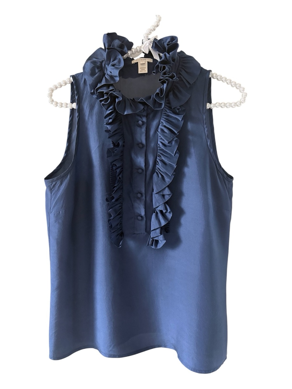 J. Crew Silk Navy Ruffle Sleeveless Blouse - Size 4